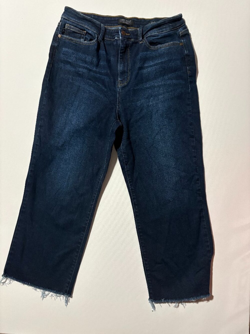 Judy Blue Jeans Womens 15/32 Dark Wash High Rise Cropped Wide Leg Raw Hem